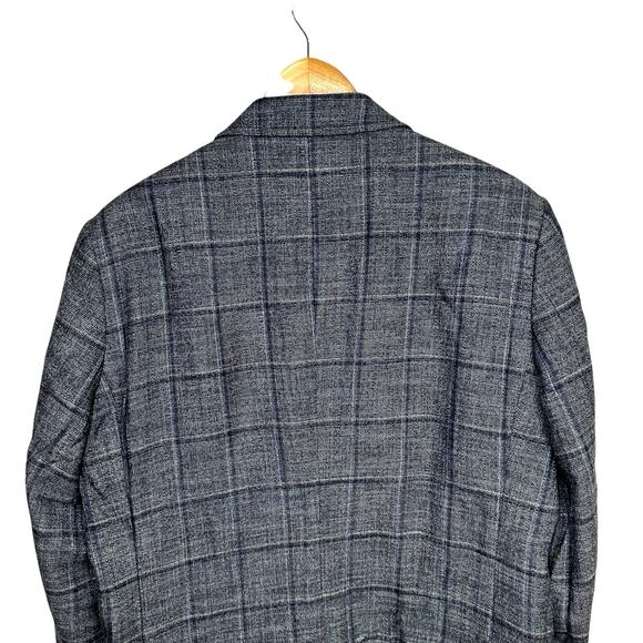 Galaxy Lifestyle Mens Wool Blend Plaid 2 Button Blazer Dark Gray Blue Made Korea - Picture 6 of 13